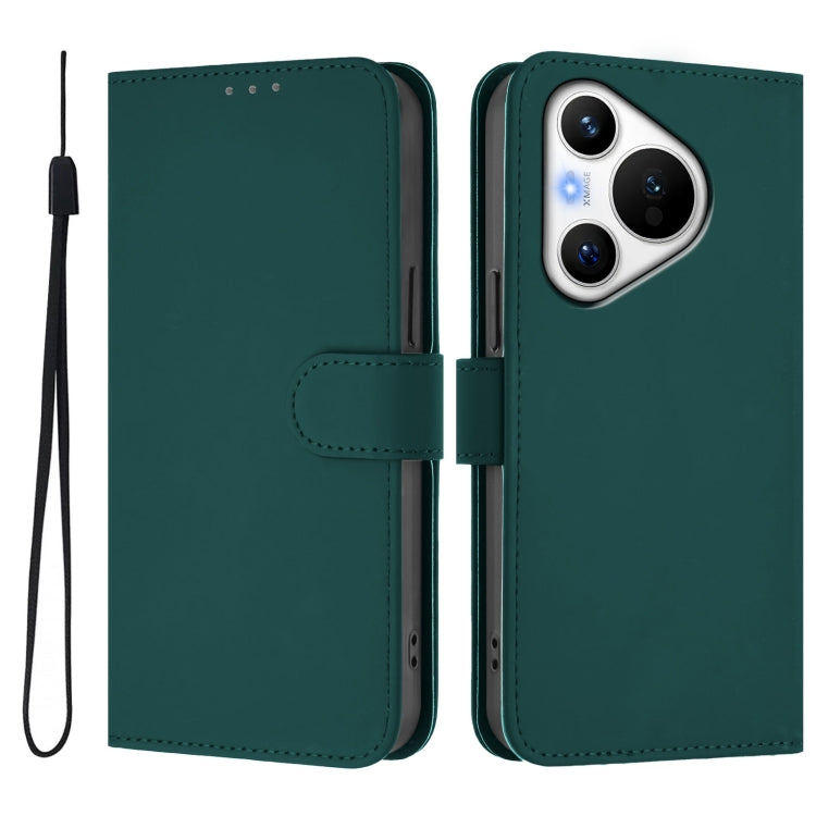 For Huawei Pura 70 Skin Feel Solid Color Leather Phone Case with Lanyard(Dark Green) - Huawei Cases by PMC Jewellery | Online Shopping South Africa | PMC Jewellery | Buy Now Pay Later Mobicred