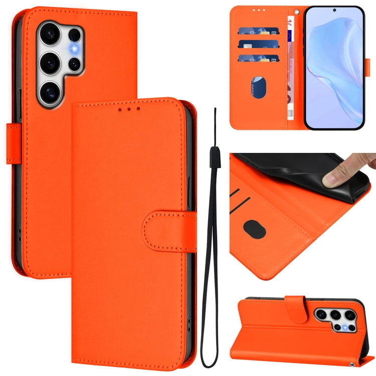 For Samsung Galaxy S25 Ultra 5G Skin Feel Solid Color Leather Phone Case with Lanyard(Orange) - Galaxy S25 Ultra 5G Cases by PMC Jewellery | Online Shopping South Africa | PMC Jewellery | Buy Now Pay Later Mobicred