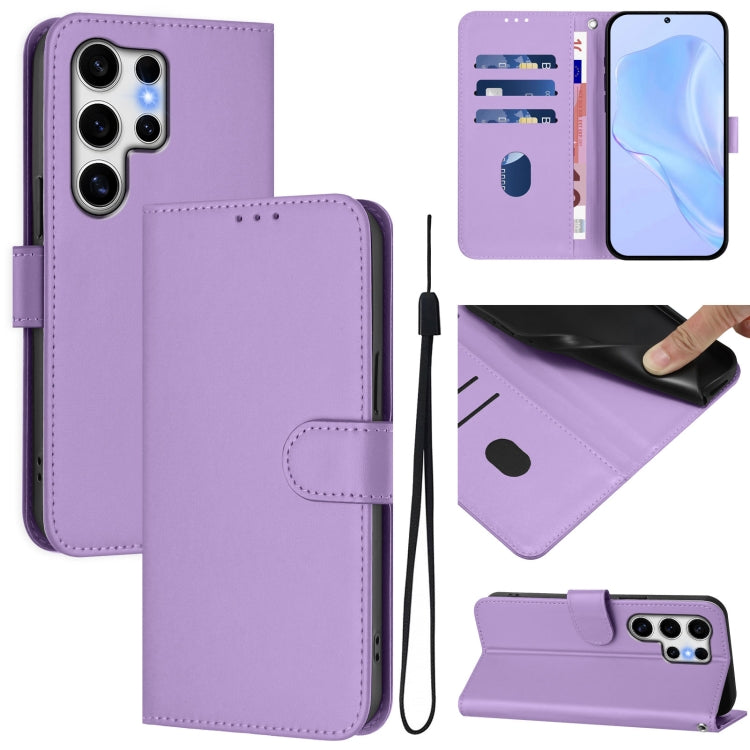 For Samsung Galaxy S25 Ultra 5G Skin Feel Solid Color Leather Phone Case with Lanyard(Lavender Purple) - Galaxy S25 Ultra 5G Cases by PMC Jewellery | Online Shopping South Africa | PMC Jewellery | Buy Now Pay Later Mobicred