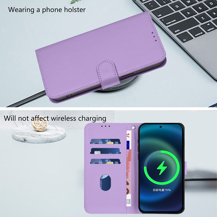 For Samsung Galaxy S25 Ultra 5G Skin Feel Solid Color Leather Phone Case with Lanyard(Lavender Purple) - Galaxy S25 Ultra 5G Cases by PMC Jewellery | Online Shopping South Africa | PMC Jewellery | Buy Now Pay Later Mobicred