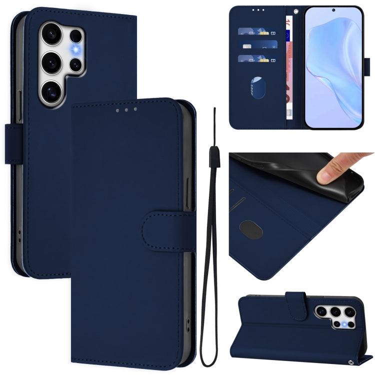 For Samsung Galaxy S25 Ultra 5G Skin Feel Solid Color Leather Phone Case with Lanyard(Navy Blue) - free shipping - PMC Jewellery - Order now!