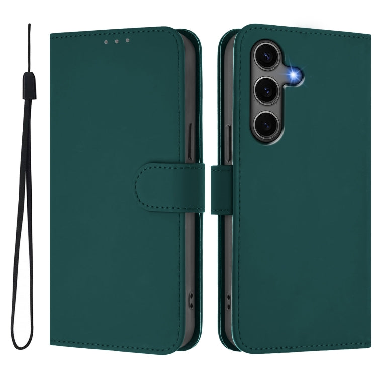 For Samsung Galaxy S25+ 5G Skin Feel Solid Color Leather Phone Case with Lanyard(Dark Green) - Galaxy S25+ 5G Cases by PMC Jewellery | Online Shopping South Africa | PMC Jewellery | Buy Now Pay Later Mobicred
