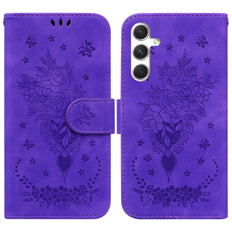 For Samsung Galaxy S25 5G Butterfly Rose Embossed Leather Phone Case(Purple) - Galaxy S25 5G Cases by PMC TechLife | Online Shopping South Africa | PMC TechLife | Buy Now Pay Later Mobicred