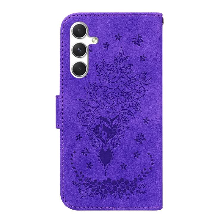 For Samsung Galaxy S25 5G Butterfly Rose Embossed Leather Phone Case(Purple) - Galaxy S25 5G Cases by PMC TechLife | Online Shopping South Africa | PMC TechLife | Buy Now Pay Later Mobicred