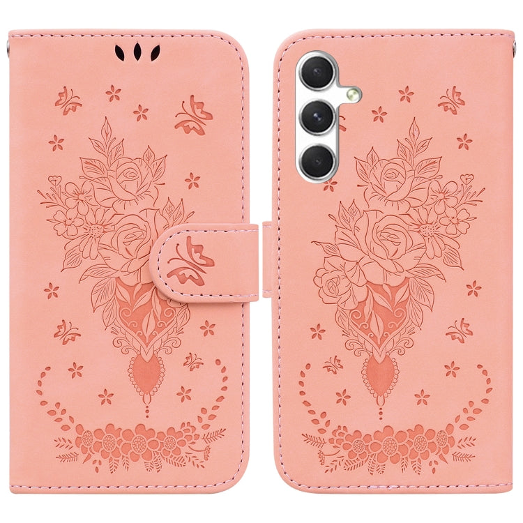 For Samsung Galaxy S25 5G Butterfly Rose Embossed Leather Phone Case(Pink) - Galaxy S25 5G Cases by PMC TechLife | Online Shopping South Africa | PMC TechLife | Buy Now Pay Later Mobicred