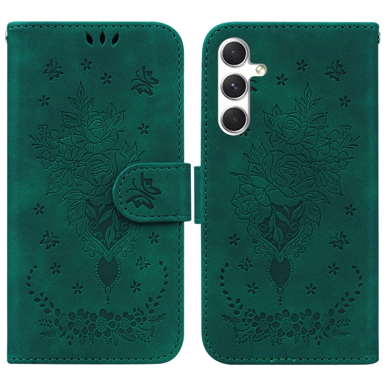 For Samsung Galaxy S25+ 5G Butterfly Rose Embossed Leather Phone Case(Green) - Galaxy S25+ 5G Cases by PMC TechLife | Online Shopping South Africa | PMC TechLife | Buy Now Pay Later Mobicred