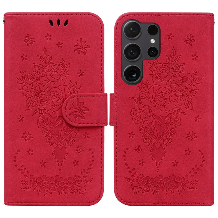 For Samsung Galaxy S25 Ultra 5G Butterfly Rose Embossed Leather Phone Case(Red) - Galaxy S25 Ultra 5G Cases by PMC TechLife | Online Shopping South Africa | PMC TechLife | Buy Now Pay Later Mobicred