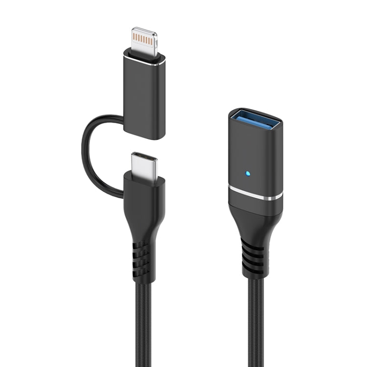 ADS-619 2 in 1 Type-C and 8 Pin to USB 3.0 OTG Adapter(Black) - OTG Adapter by PMC Jewellery | Online Shopping South Africa | PMC Jewellery | Buy Now Pay Later Mobicred