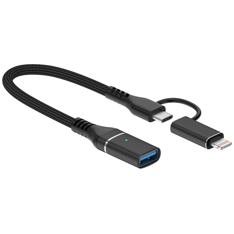 ADS-619 2 in 1 Type-C and 8 Pin to USB 3.0 OTG Adapter(Black) - OTG Adapter by PMC Jewellery | Online Shopping South Africa | PMC Jewellery | Buy Now Pay Later Mobicred