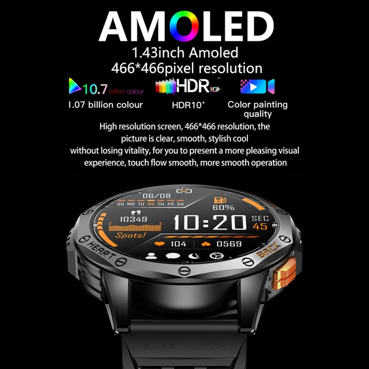 LEMFO K67 1.43 inch AMOLED Screen GPS Sports Smart Watch, Support Bluetooth Call / Health Monitoring(Silver Orange) - free shipping - PMC TechLife - Order now!