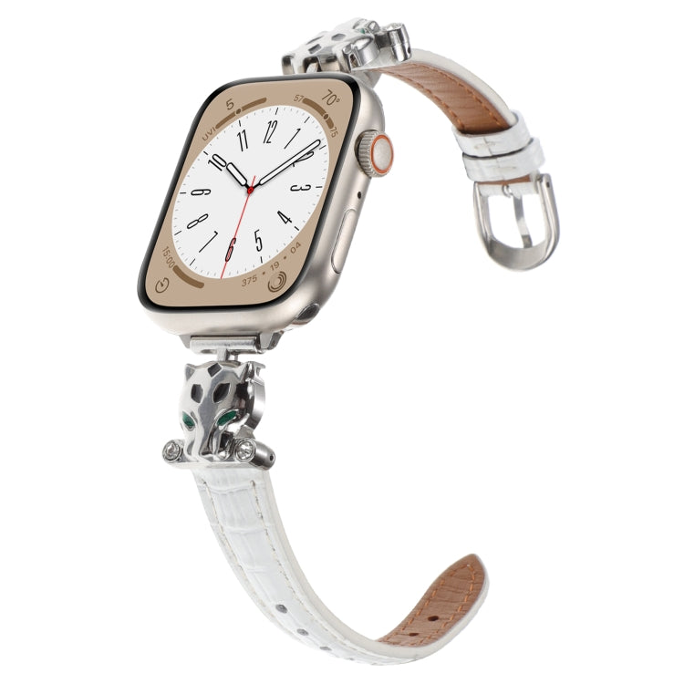 For Apple Watch 46mm / 49mm / 45mm / 44mm Leopard Head Bamboo Texture Leather Watch Band(Silver White) - free shipping - PMC TechLife - Order now!