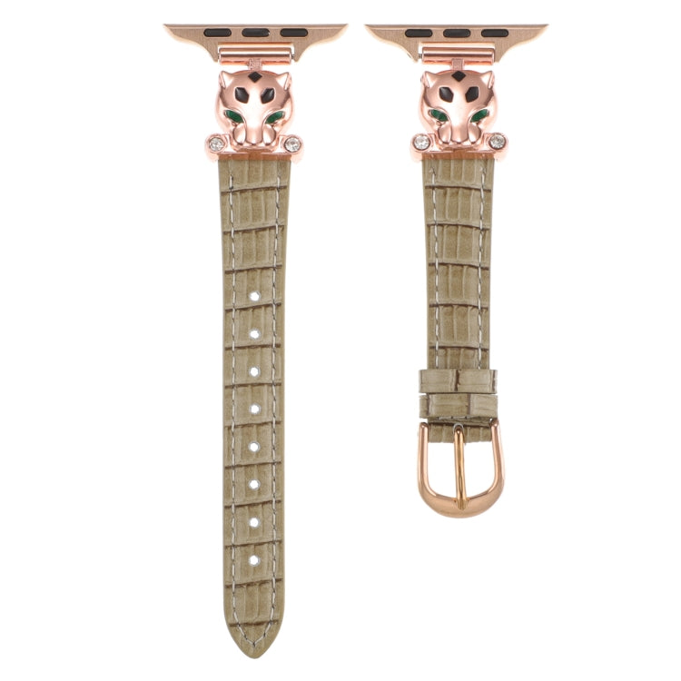 For Apple Watch 46mm / 49mm / 45mm / 44mm Leopard Head Bamboo Texture Leather Watch Band(Rose Gold Khaki) - free shipping - PMC TechLife - Order now!