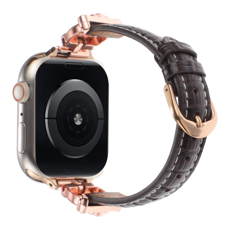 For Apple Watch 42mm / 41mm / 40mm / 38mm Leopard Head Bamboo Texture Leather Watch Band(Rose Gold Brown) - free shipping - PMC TechLife - Order now!