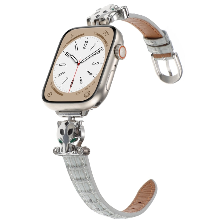 For Apple Watch 42mm / 41mm / 40mm / 38mm Leopard Head Bamboo Texture Leather Watch Band(Silver Grey) - free shipping - PMC TechLife - Order now!