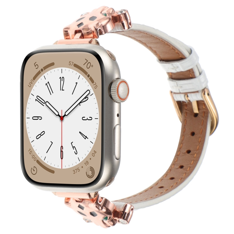 For Apple Watch 42mm / 41mm / 40mm / 38mm Leopard Head Bamboo Texture Leather Watch Band(Rose Gold White) - free shipping - PMC TechLife - Order now!