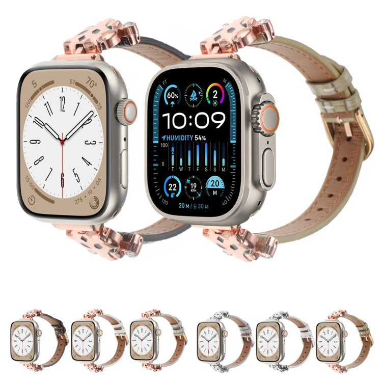 For Apple Watch 46mm / 49mm / 45mm / 44mm Leopard Head Bamboo Texture Leather Watch Band(Rose Gold White) - free shipping - PMC TechLife - Order now!