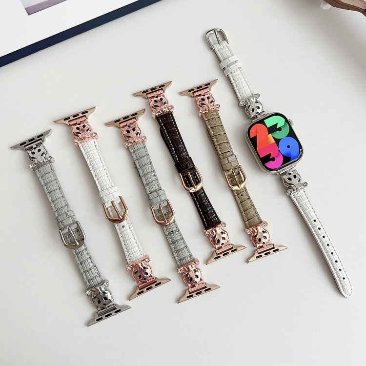 For Apple Watch 42mm / 41mm / 40mm / 38mm Leopard Head Bamboo Texture Leather Watch Band(Rose Gold White) - free shipping - PMC TechLife - Order now!