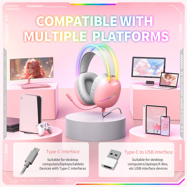 ONIKUMA X33 Head-mounted RGB Light E-Sports Gaming Headset, Cable Length: 2m(Pink) - Multimedia Headset by ONIKUMA | Online Shopping South Africa | PMC TechLife | Buy Now Pay Later Mobicred