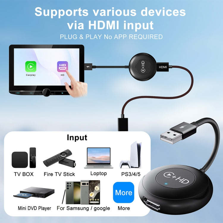 USB and HDMI Wired to Wireless CarPlay Auto Adapter, Specification:Round(Carbon Fiber) - free shipping - PMC Jewellery - Order now!