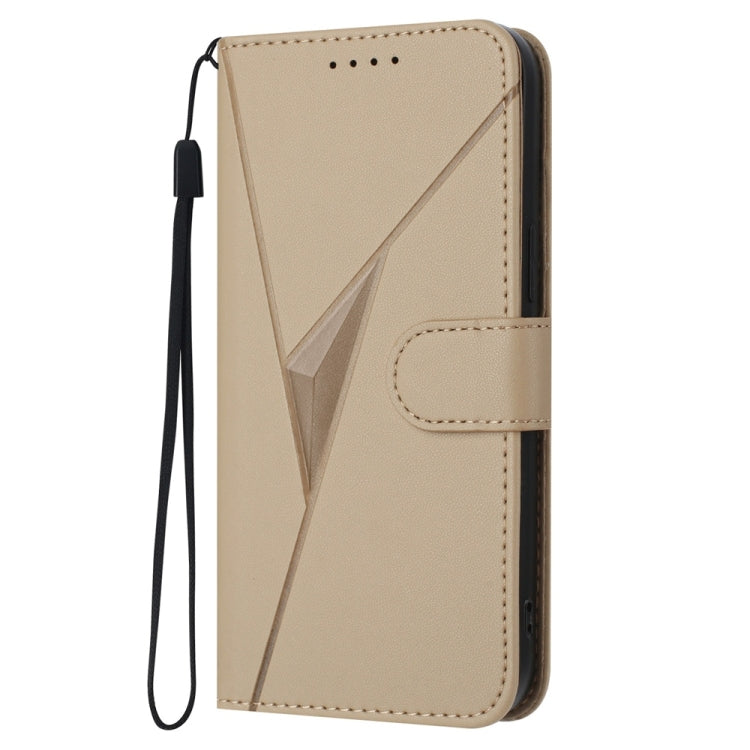 For iPhone 16e Triangle Pattern Buckle Clasp Leather Phone Case(Gold) - iPhone 16e Cases by PMC TechLife | Online Shopping South Africa | PMC TechLife | Buy Now Pay Later Mobicred