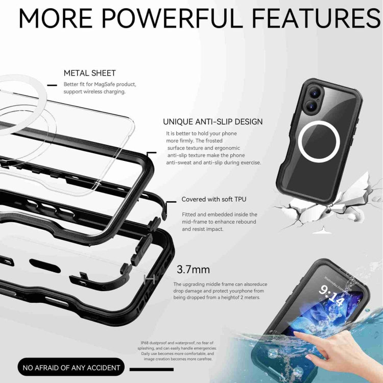 For iPhone 16 Plus RedPepper IP68 Waterproof Triple-proof MagSafe Phone Case(Black) - free shipping - PMC Jewellery - Order now!