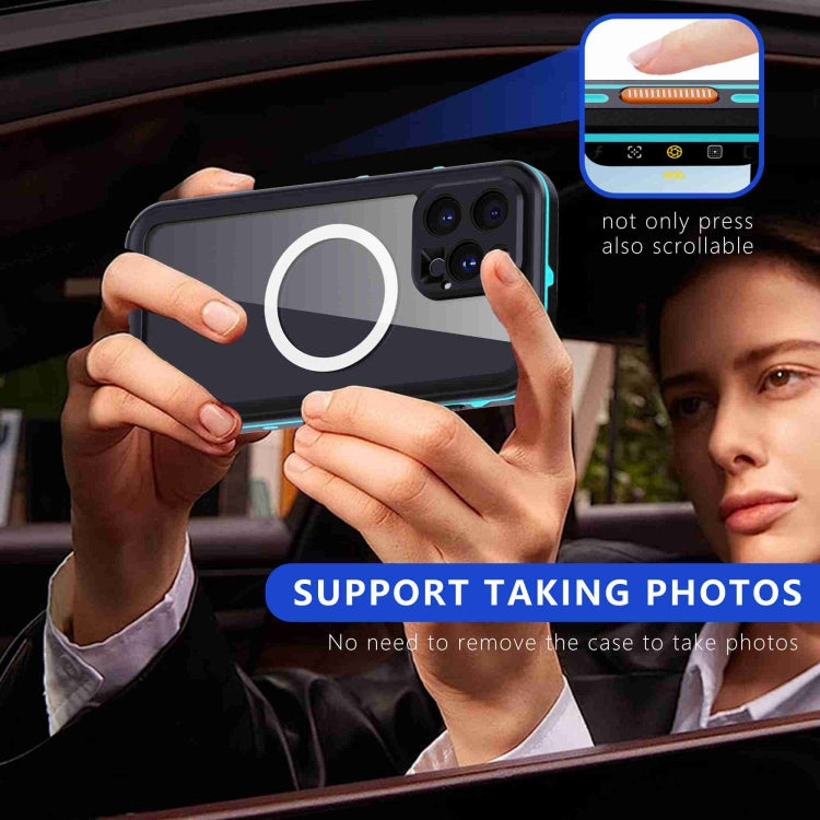 For iPhone 16 Pro RedPepper Transparent Dot IP68 Waterproof Triple-proof MagSafe Phone Case(Black Blue) - free shipping - PMC Jewellery - Order now!