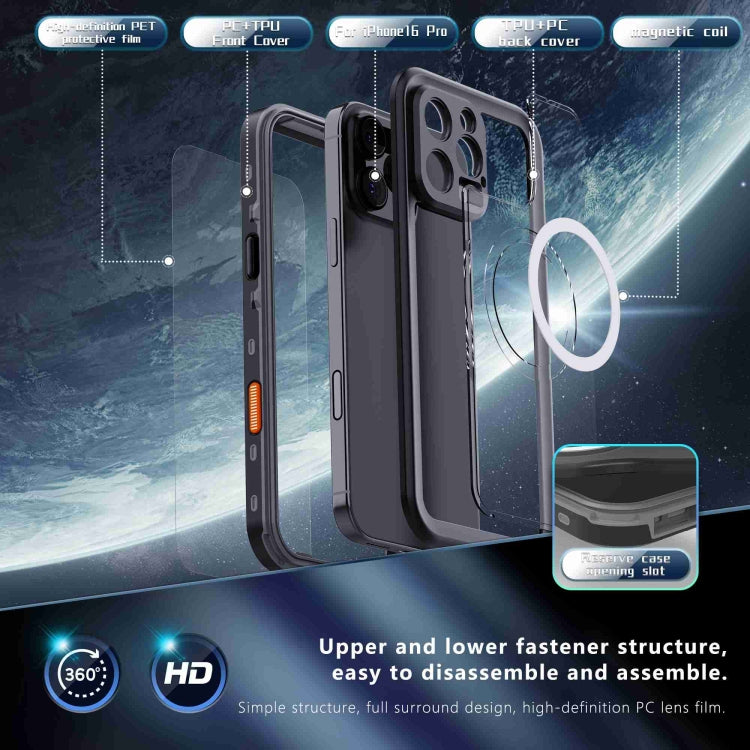 For iPhone 16 Pro RedPepper Transparent Dot IP68 Waterproof Triple-proof MagSafe Phone Case(Black Dark Grey) - free shipping - PMC Jewellery - Order now!