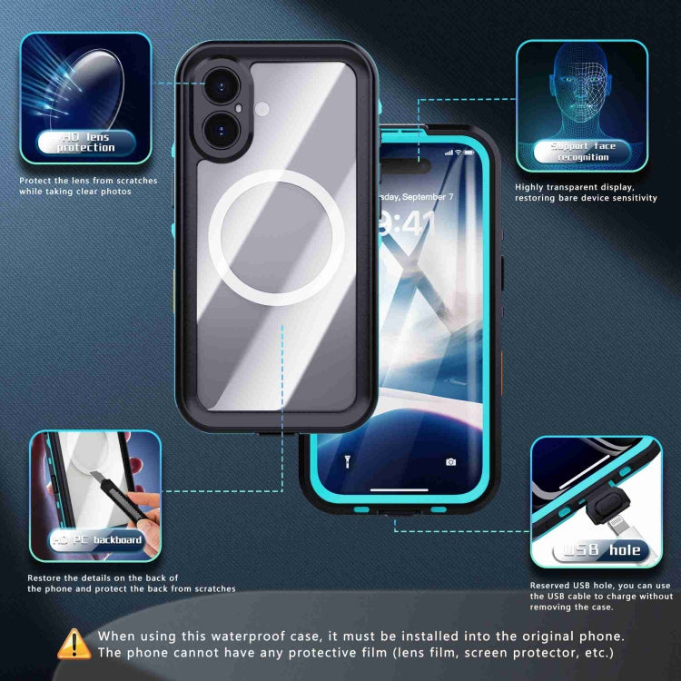 For iPhone 16 Plus RedPepper Transparent Dot IP68 Waterproof Triple-proof MagSafe Phone Case(Black Blue) - free shipping - PMC Jewellery - Order now!