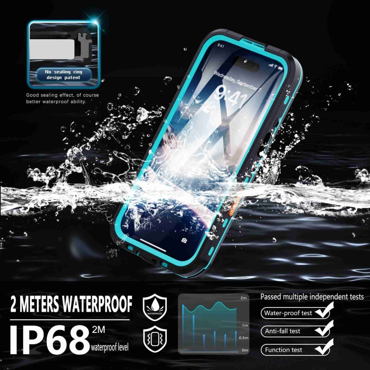 For iPhone 16 Plus RedPepper Transparent Dot IP68 Waterproof Triple-proof MagSafe Phone Case(Black Blue) - free shipping - PMC Jewellery - Order now!