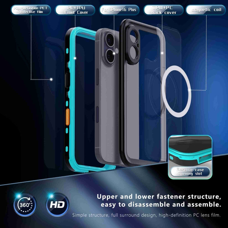 For iPhone 16 Plus RedPepper Transparent Dot IP68 Waterproof Triple-proof MagSafe Phone Case(Black Blue) - free shipping - PMC Jewellery - Order now!