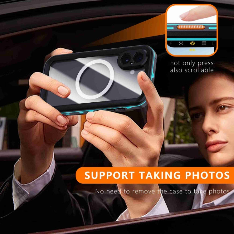 For iPhone 16 RedPepper Transparent Dot IP68 Waterproof Triple-proof MagSafe Phone Case(Black Blue) - free shipping - PMC Jewellery - Order now!