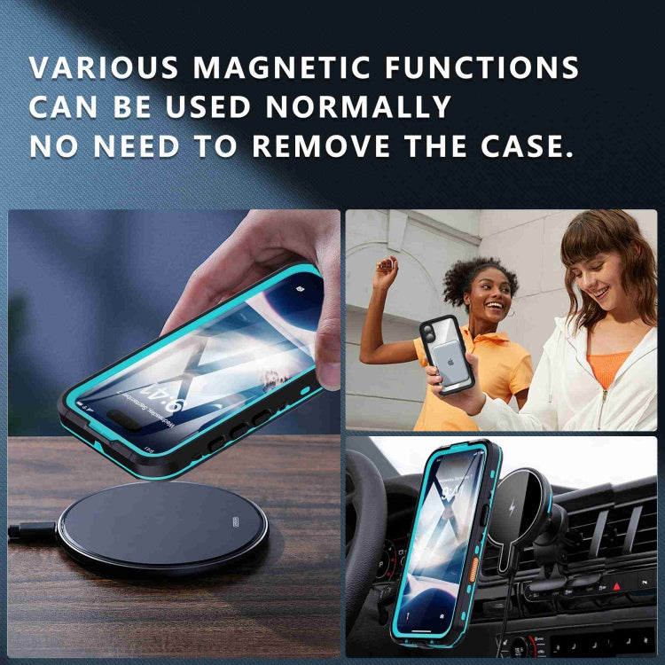 For iPhone 16 RedPepper Transparent Dot IP68 Waterproof Triple-proof MagSafe Phone Case(Black Blue) - free shipping - PMC Jewellery - Order now!