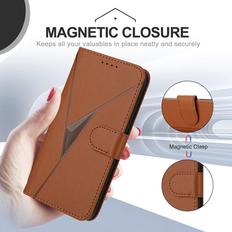 For Samsung Galaxy S25+ 5G Triangle Pattern Buckle Clasp Leather Phone Case(Brown) - Galaxy S25+ 5G Cases by PMC Jewellery | Online Shopping South Africa | PMC Jewellery | Buy Now Pay Later Mobicred