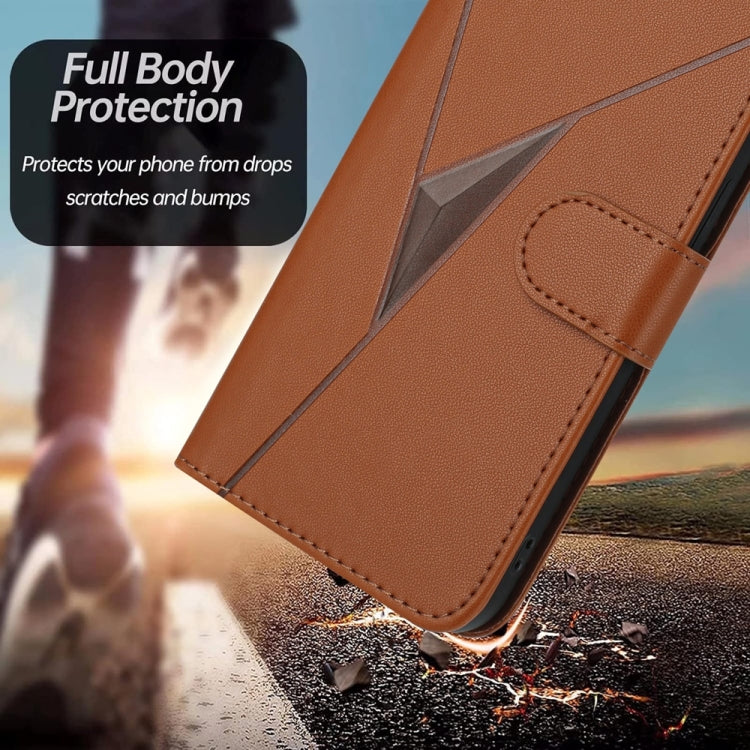 For Samsung Galaxy S25+ 5G Triangle Pattern Buckle Clasp Leather Phone Case(Brown) - Galaxy S25+ 5G Cases by PMC Jewellery | Online Shopping South Africa | PMC Jewellery | Buy Now Pay Later Mobicred