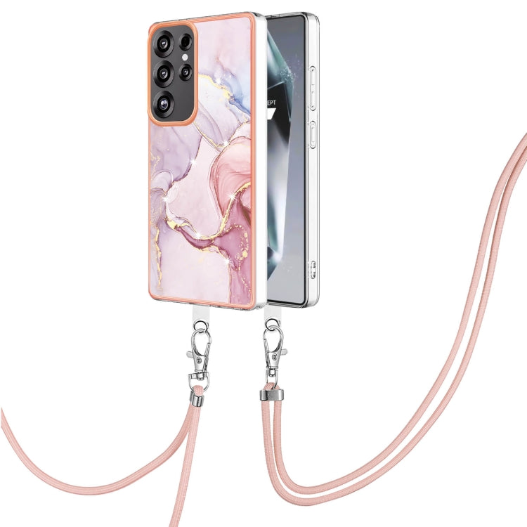 For Samsung Galaxy S25 Ultra 5G Electroplating Marble Dual-side IMD Phone Case with Lanyard(Rose Gold 005) - Galaxy S25 Ultra 5G Cases by PMC TechLife | Online Shopping South Africa | PMC TechLife | Buy Now Pay Later Mobicred