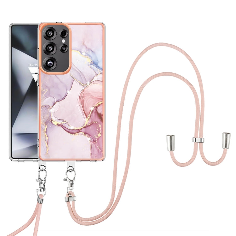 For Samsung Galaxy S25 Ultra 5G Electroplating Marble Dual-side IMD Phone Case with Lanyard(Rose Gold 005) - Galaxy S25 Ultra 5G Cases by PMC TechLife | Online Shopping South Africa | PMC TechLife | Buy Now Pay Later Mobicred