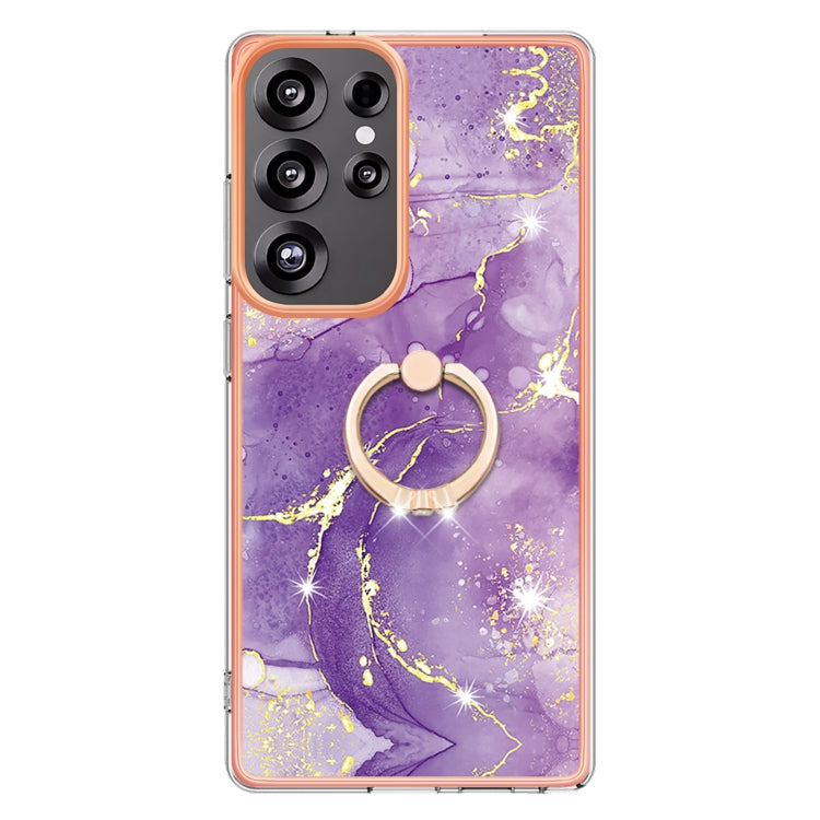 For Samsung Galaxy S25 Ultra 5G Electroplating Marble IMD TPU Phone Case with Ring Holder(Purple 002) - Galaxy S25 Ultra 5G Cases by PMC Jewellery | Online Shopping South Africa | PMC Jewellery | Buy Now Pay Later Mobicred