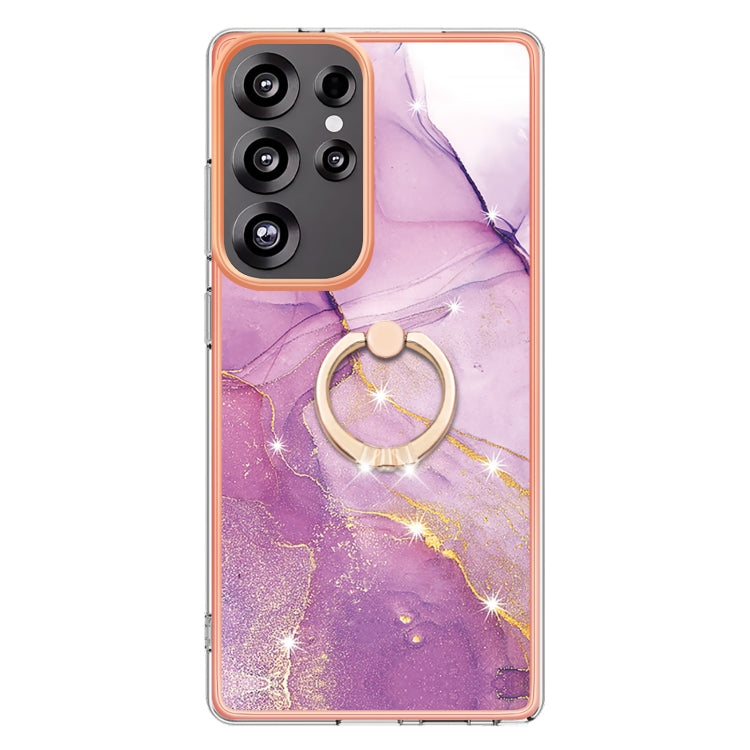 For Samsung Galaxy S25 Ultra 5G Electroplating Marble IMD TPU Phone Case with Ring Holder(Purple 001) - Galaxy S25 Ultra 5G Cases by PMC Jewellery | Online Shopping South Africa | PMC Jewellery | Buy Now Pay Later Mobicred