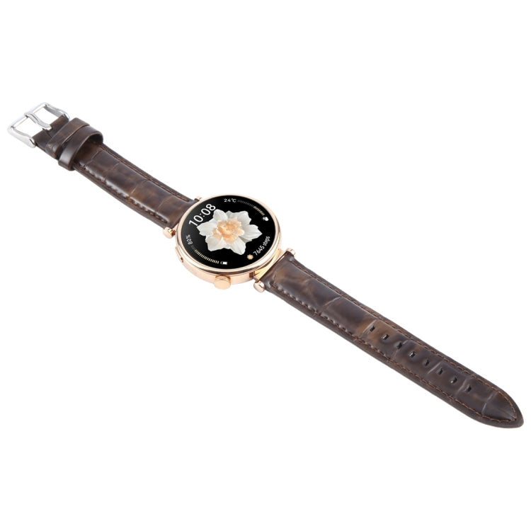 14mm Silver Steel Buckle Genuine Leather Watch Band Wristband(Coffee) - 20mm Bands by PMc TechLife | Online Shopping South Africa | PMc TechLife | Buy Now Pay Later Mobicred