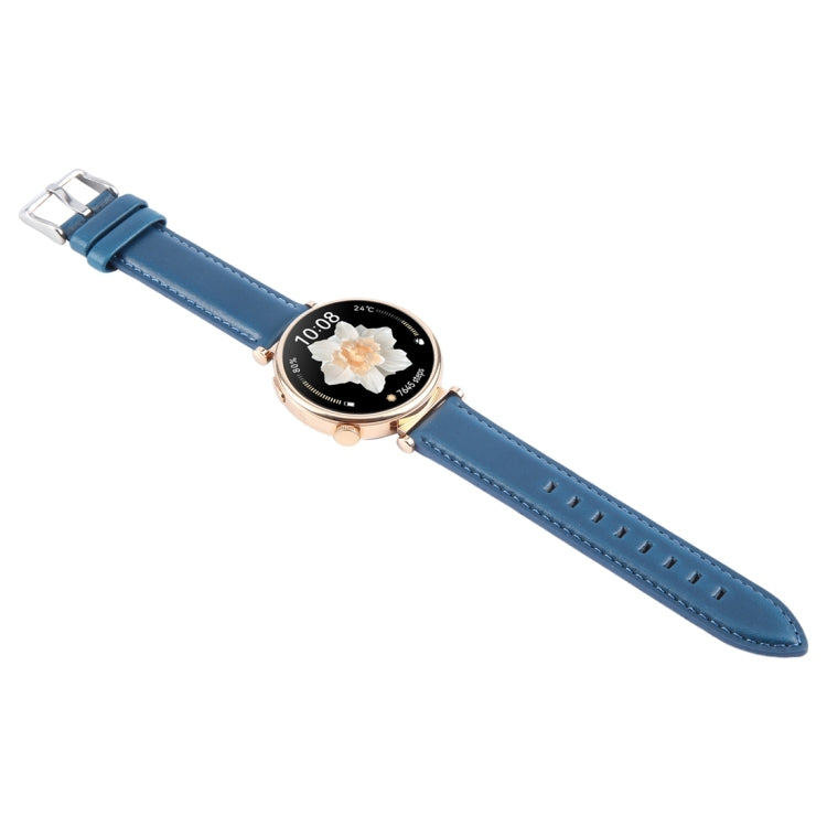 14mm Silver Steel Buckle Genuine Leather Watch Band Wristband(Blue) - 20mm Bands by PMc TechLife | Online Shopping South Africa | PMc TechLife | Buy Now Pay Later Mobicred