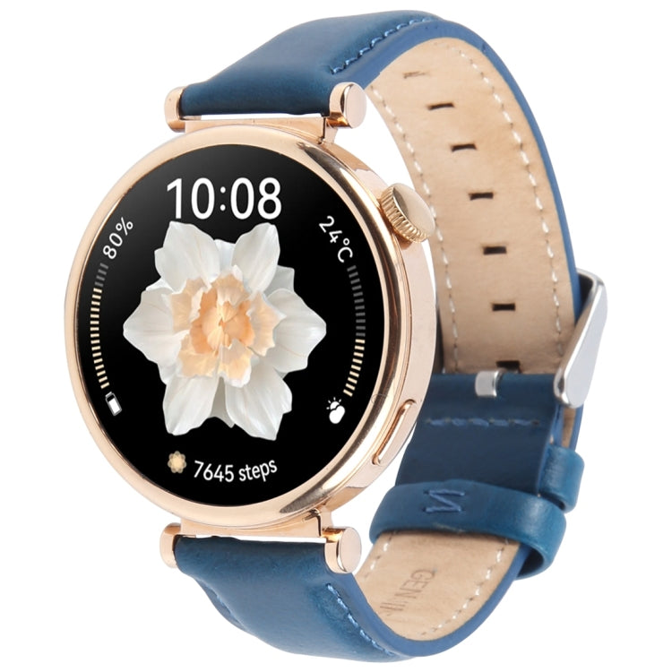 20mm Silver Steel Buckle Genuine Leather Watch Band Wristband(Blue) - 20mm Bands by PMc TechLife | Online Shopping South Africa | PMc TechLife | Buy Now Pay Later Mobicred