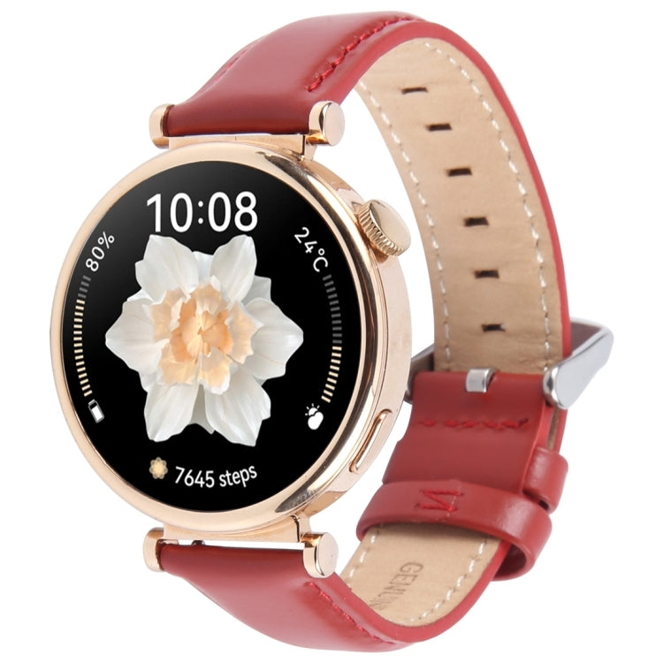 22mm Silver Steel Buckle Genuine Leather Watch Band Wristband(Red) - 22mm Bands by PMc TechLife | Online Shopping South Africa | PMc TechLife | Buy Now Pay Later Mobicred