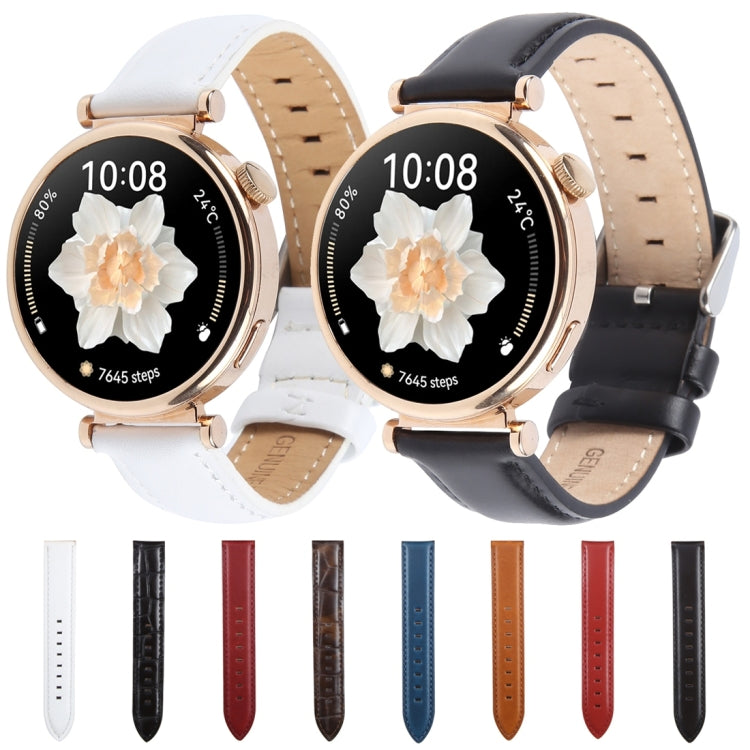 14mm Silver Steel Buckle Genuine Leather Watch Band Wristband(Coffee) - 20mm Bands by PMc TechLife | Online Shopping South Africa | PMc TechLife | Buy Now Pay Later Mobicred