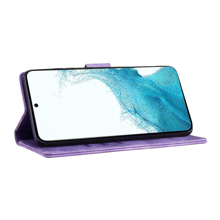For Samsung Galaxy S25+ 5G Pen Heart Cat Embossed Leather Phone Case(Purple) - Galaxy S25+ 5G Cases by PMC TechLife | Online Shopping South Africa | PMC TechLife | Buy Now Pay Later Mobicred