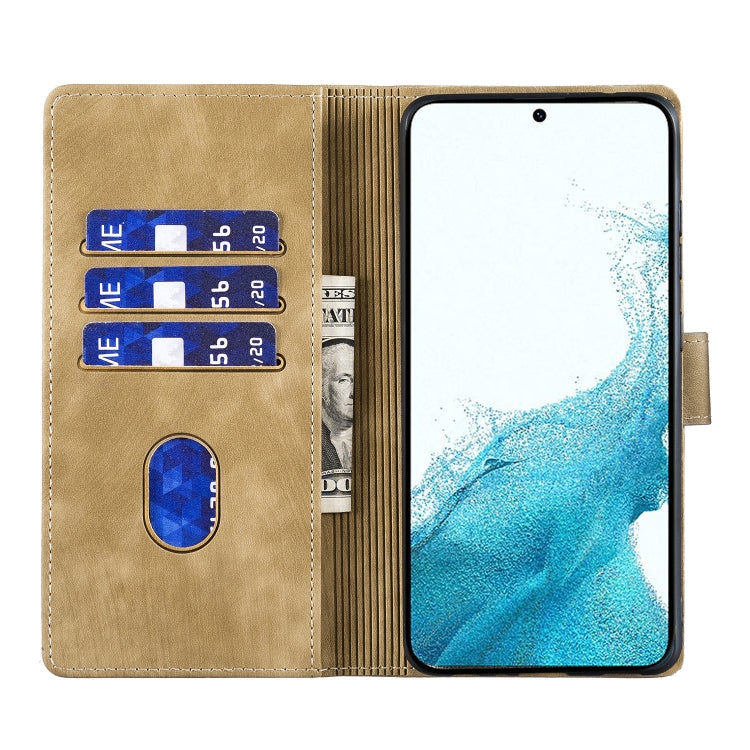 For Samsung Galaxy S25+ 5G Pen Heart Cat Embossed Leather Phone Case(Apricot) - Galaxy S25+ 5G Cases by PMC TechLife | Online Shopping South Africa | PMC TechLife | Buy Now Pay Later Mobicred