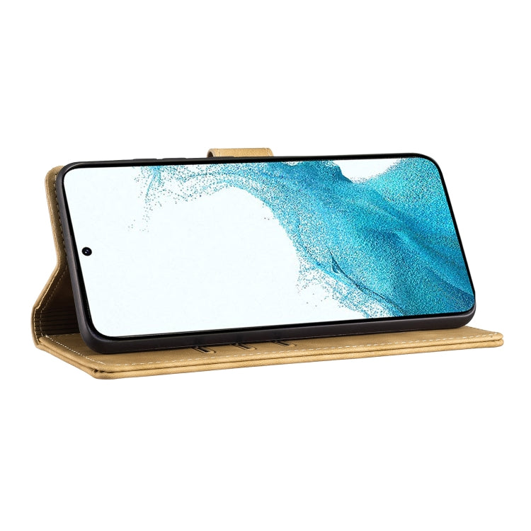 For Samsung Galaxy S25+ 5G Pen Heart Cat Embossed Leather Phone Case(Apricot) - Galaxy S25+ 5G Cases by PMC TechLife | Online Shopping South Africa | PMC TechLife | Buy Now Pay Later Mobicred