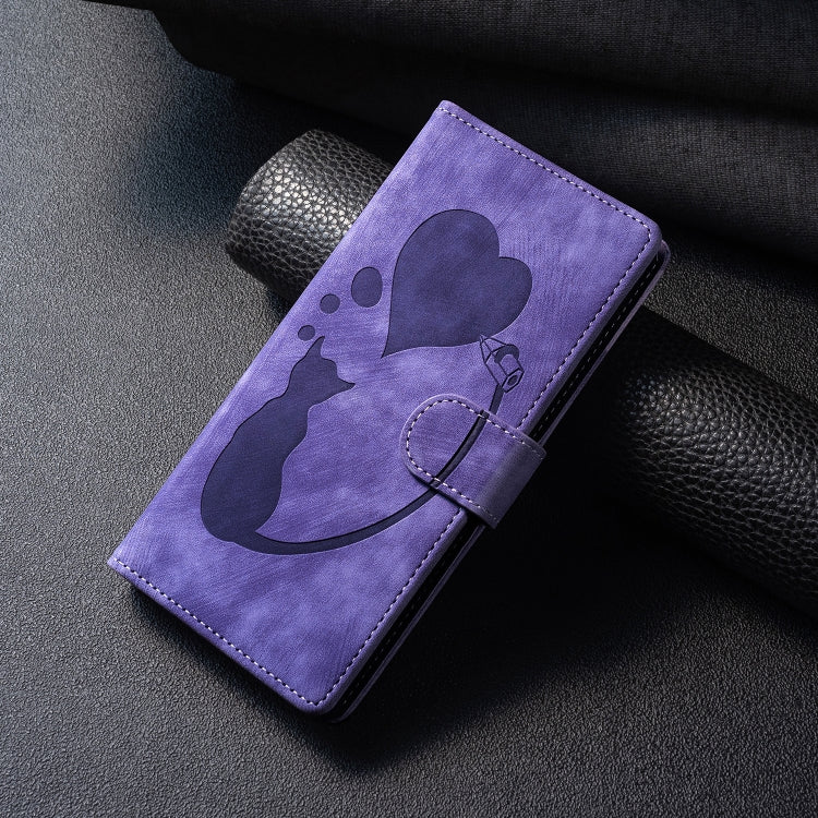For Samsung Galaxy S25 Ultra 5G Pen Heart Cat Embossed Leather Phone Case(Purple) - free shipping - PMC TechLife - Order now!