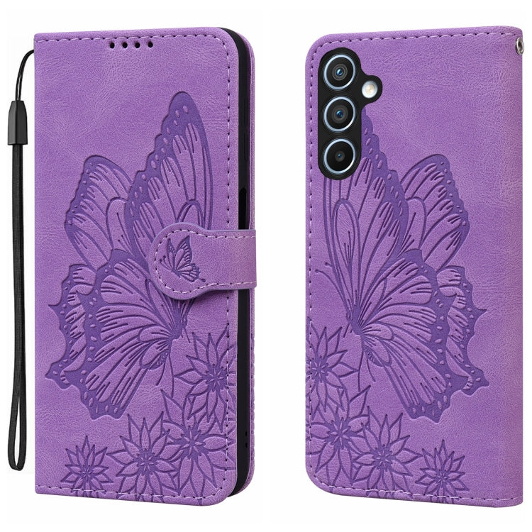 For Samsung Galaxy S25 5G Retro Skin Feel Butterflies Embossing Horizontal Flip Leather Phone Case(Purple) - Galaxy S25 5G Cases by PMC TechLife | Online Shopping South Africa | PMC TechLife | Buy Now Pay Later Mobicred