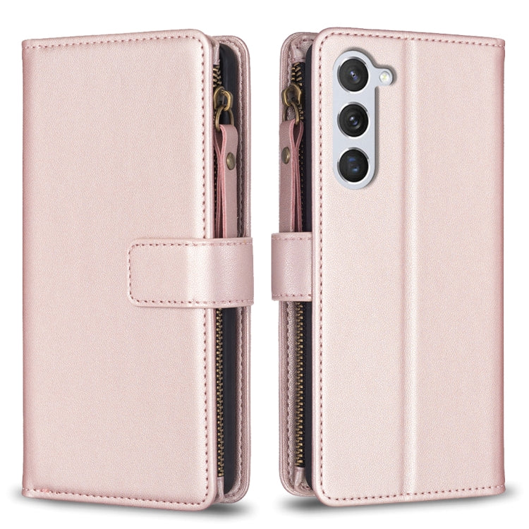 For Samsung Galaxy S25 5G 9 Card Slots Zipper Wallet Leather Flip Phone Case(Rose Gold) - Galaxy S25 5G Cases by PMC TechLife | Online Shopping South Africa | PMC TechLife | Buy Now Pay Later Mobicred