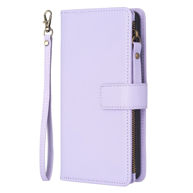 For Samsung Galaxy S25+ 5G 9 Card Slots Zipper Wallet Leather Flip Phone Case(Light Purple) - Galaxy S25+ 5G Cases by PMC TechLife | Online Shopping South Africa | PMC TechLife | Buy Now Pay Later Mobicred